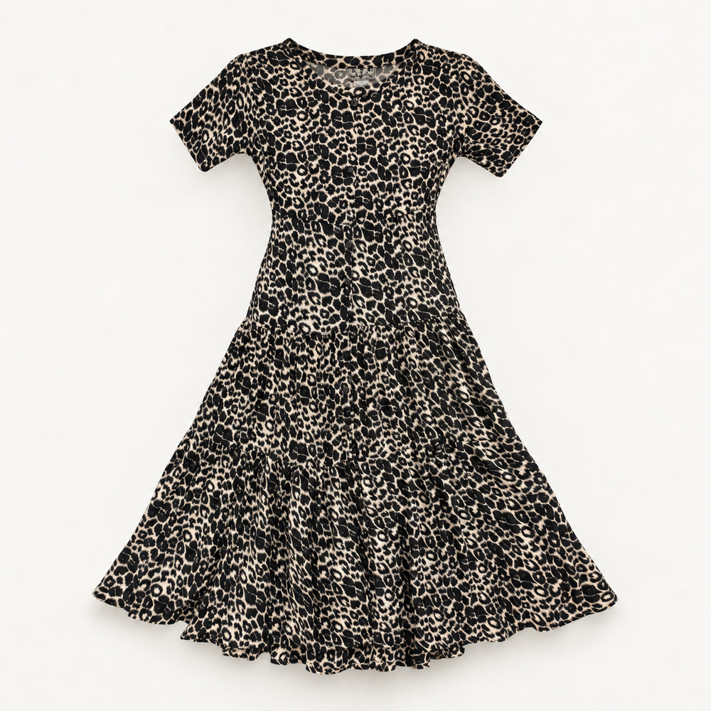 Vintage 90s M.P.H. Leopard Print Rayon Maxi Dress Button Front India L